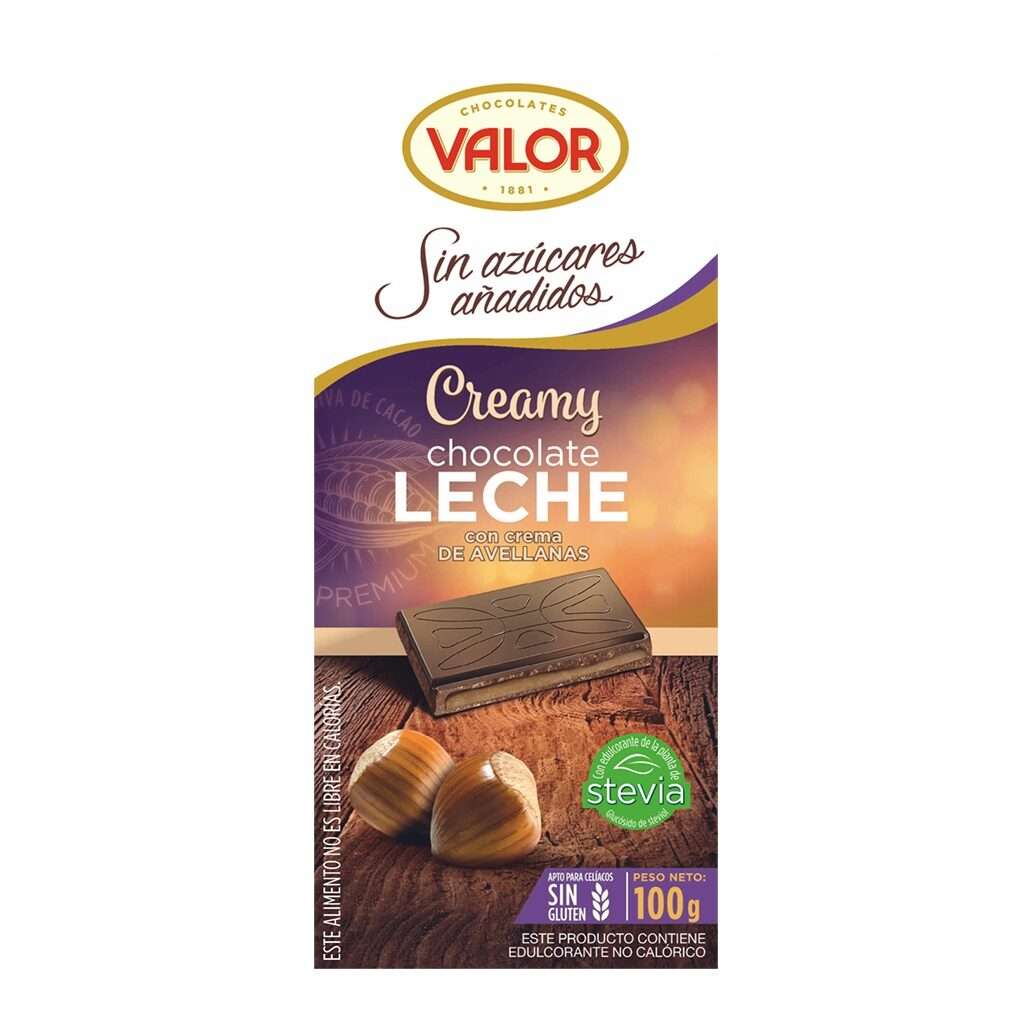 2x1 CHOCOLATE SIN AZUCAR CON LECHE CON CREMA DE AVELLANAS 100G - VALOR