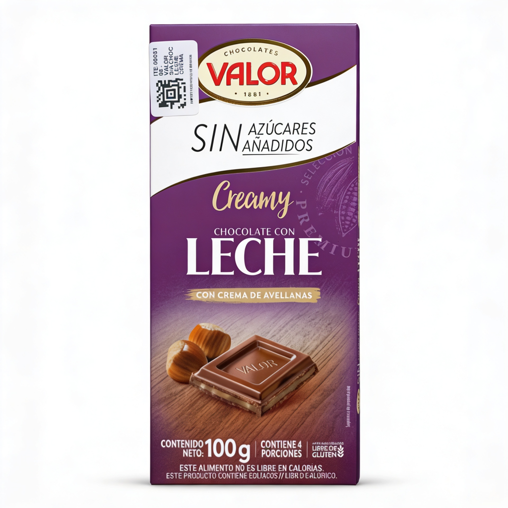 CHOCOLATE SIN AZUCAR AÑADIDA CON LECHE CON CREMA DE AVELLANAS 100G - VALOR
